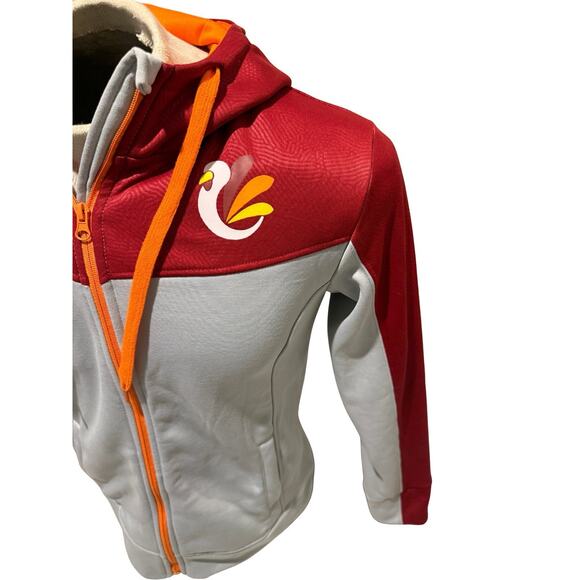 Women’s Running Man Alanic Full Zip Hoodie Red Gray Turkey Tracks Oklahoma City - Picture 2 of 8